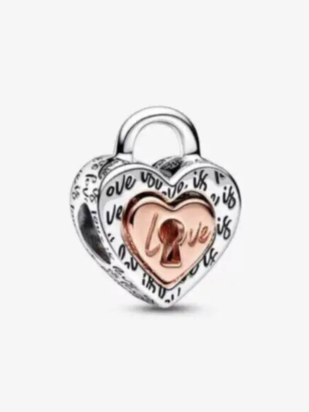 Pandora Two-tone Padlock Splittable Heart Charm